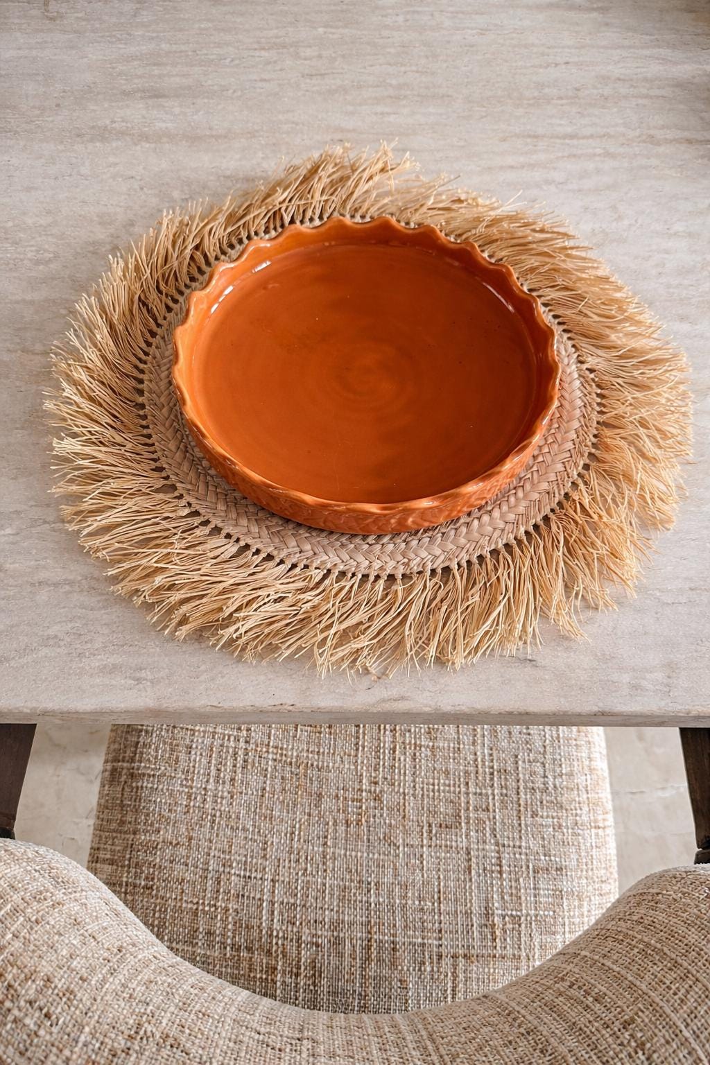 BOHO Lot de 4 Sets de Table Rond extérieur et intérieur en Paille à franges