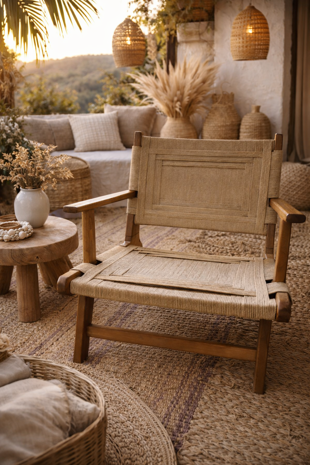 MALLORCA- Fauteuil en Noyer et tressage