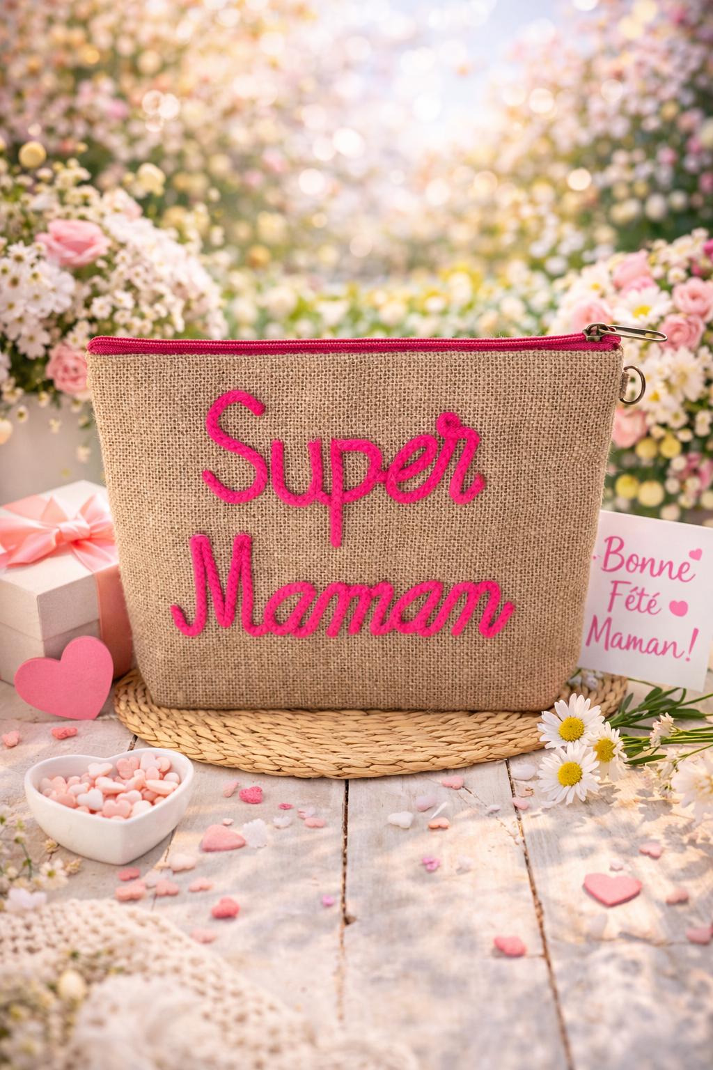 MUM- Pochette brodée en jute