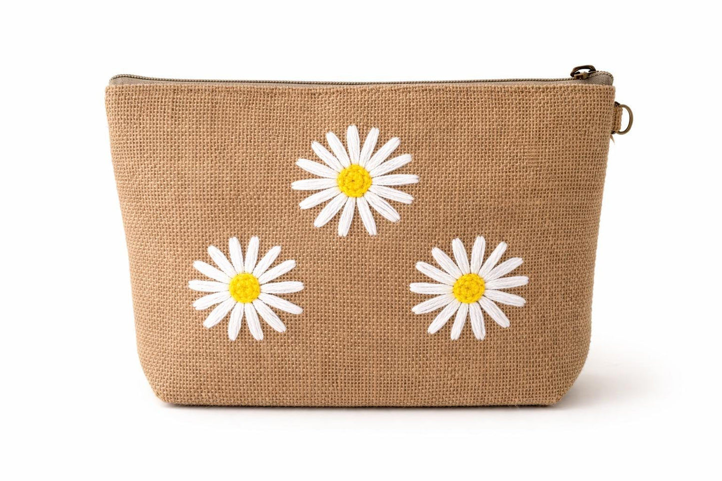 DAISY- pochette jute broderie Marguerites