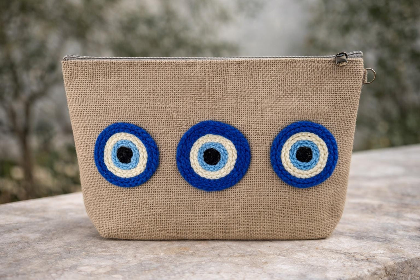 MYKONOS- Pochette jute Broderie Oeil