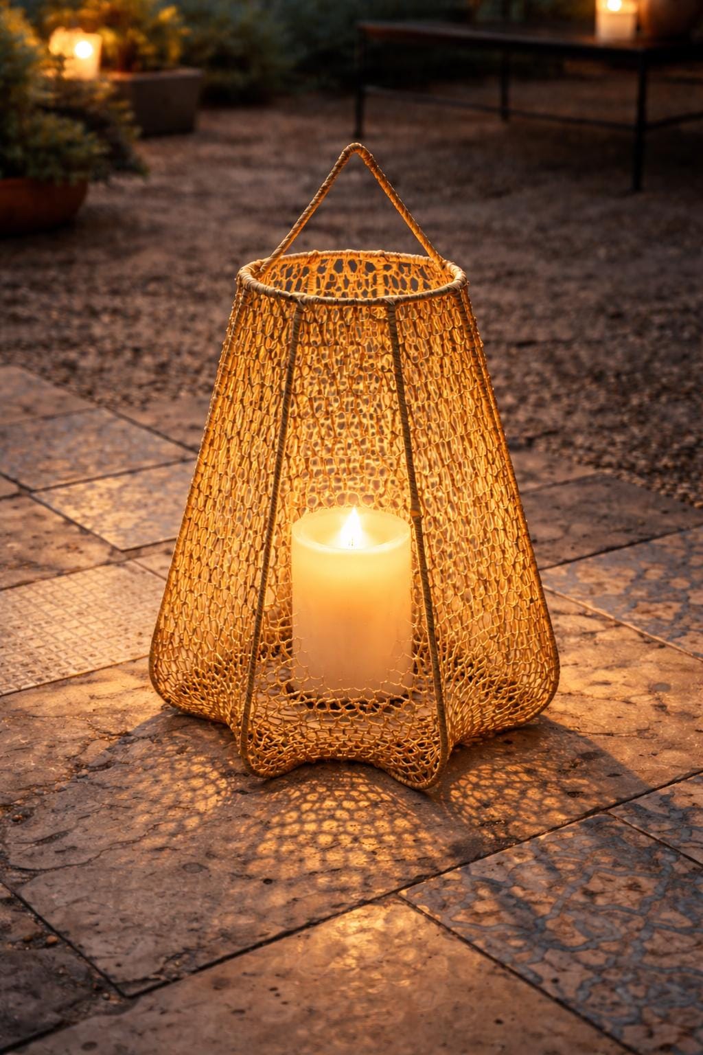 NOMAD- Suspension Lanterne en raphia crocheté extérieure ou intérieure