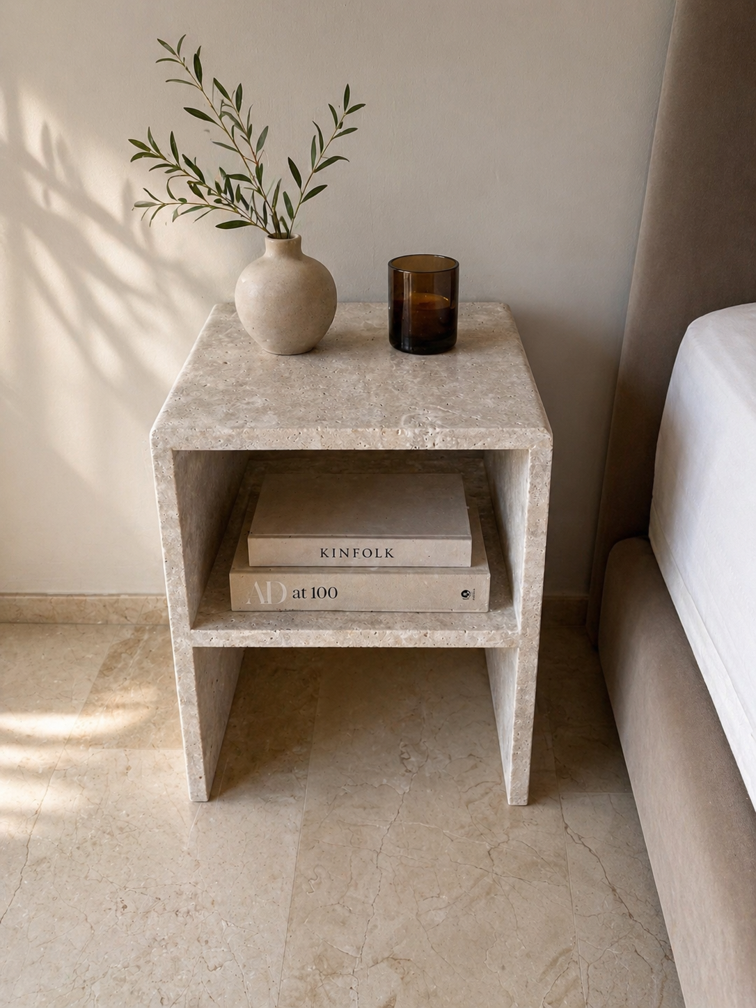 MINERA- Table chevet Travertin naturel