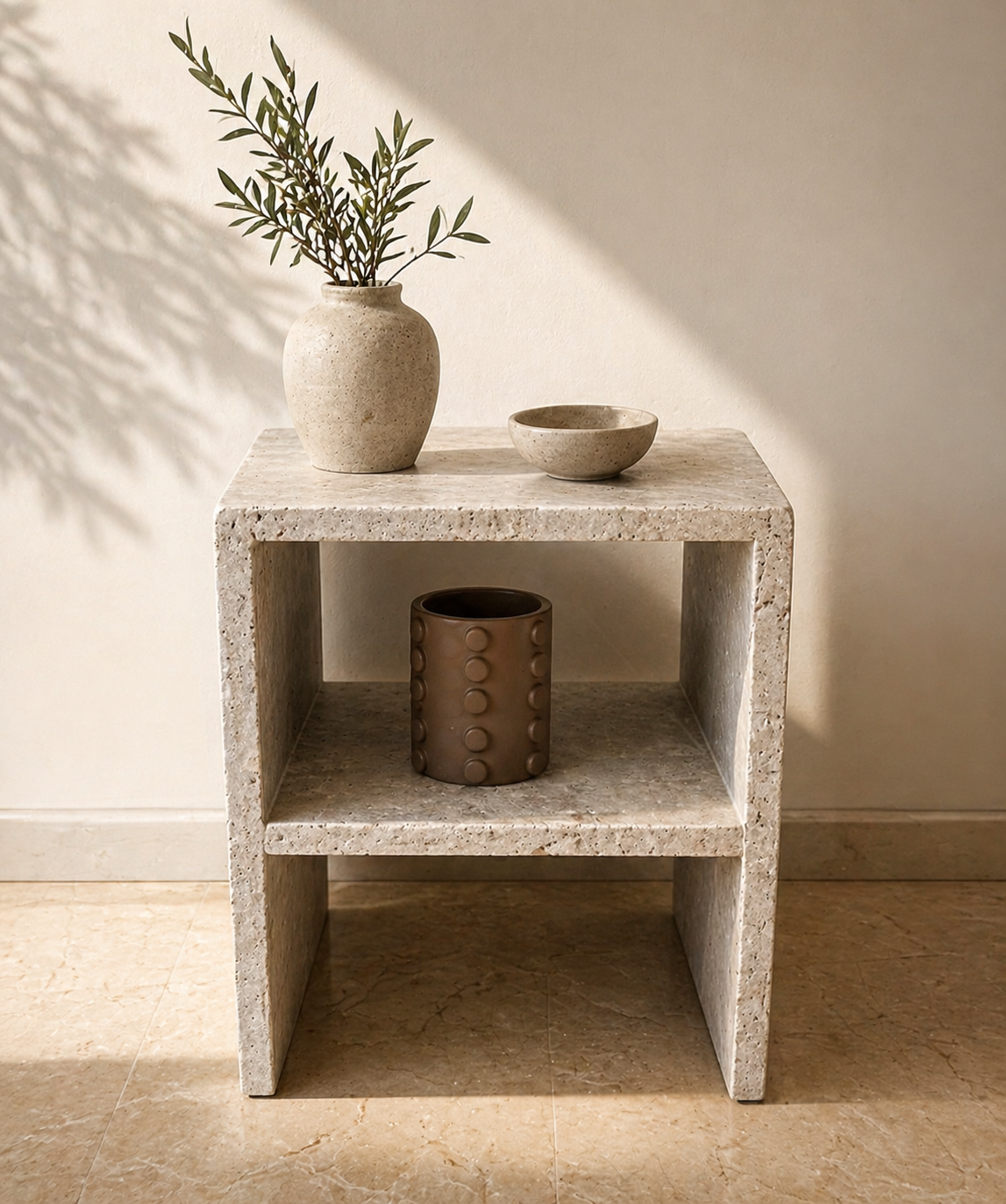 MINERA- Table chevet Travertin naturel