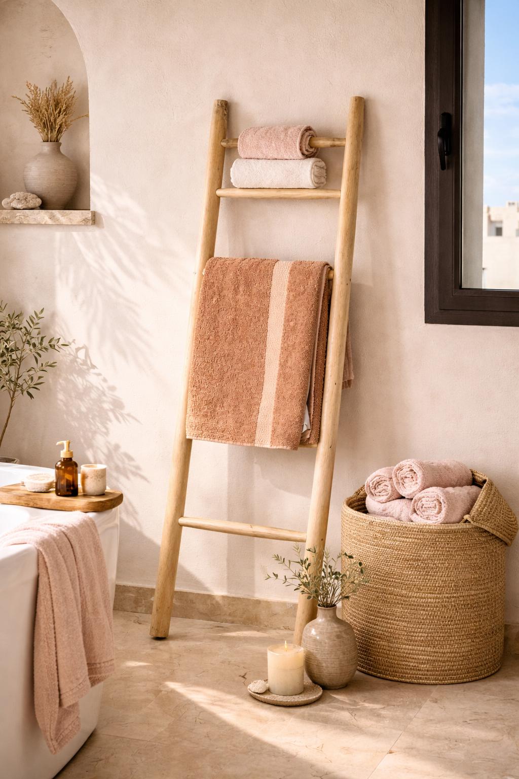 VIA- Échelle, Porte Serviette décorative en bois naturelle
