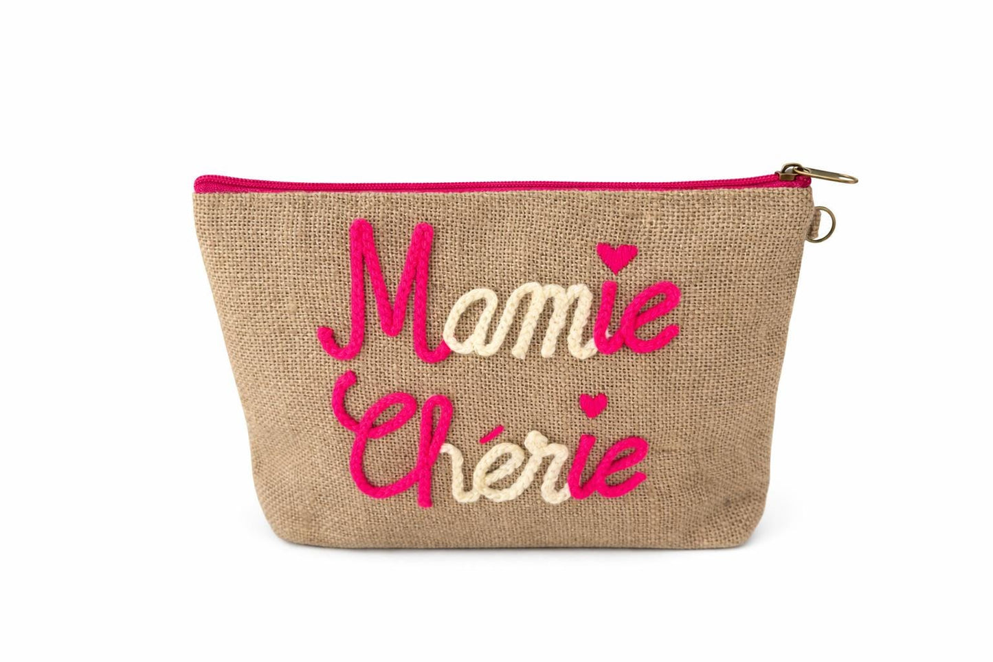 Mamie chérie – pochette Toile de jute brodée