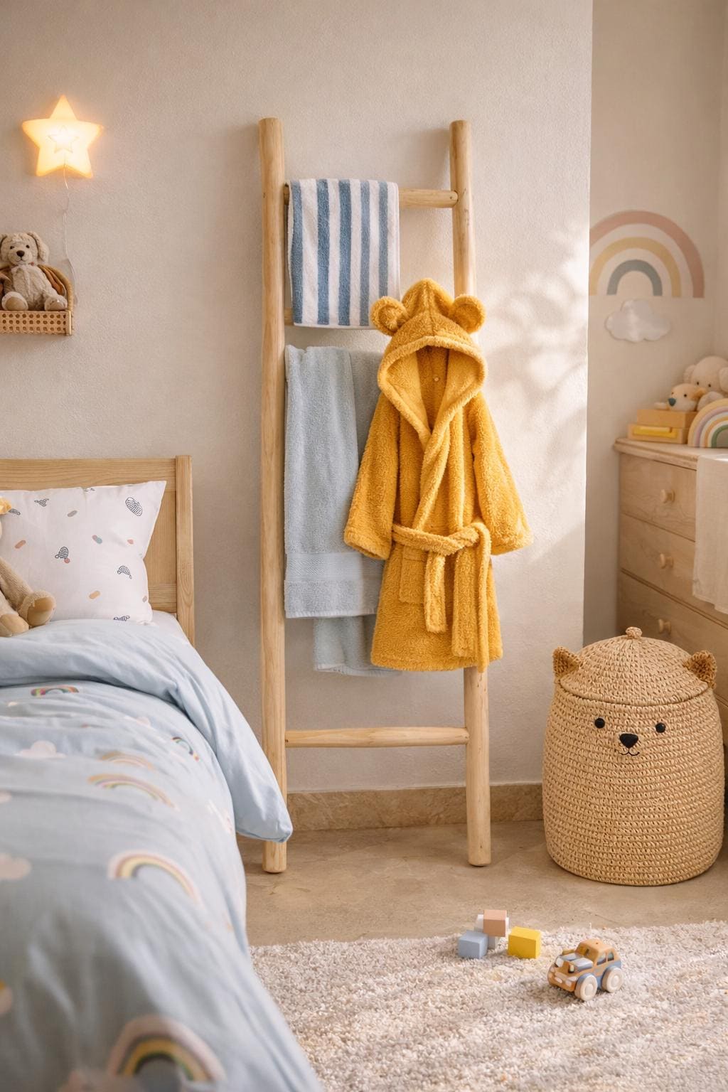 VIA- Échelle, Porte Serviette décorative en bois naturelle