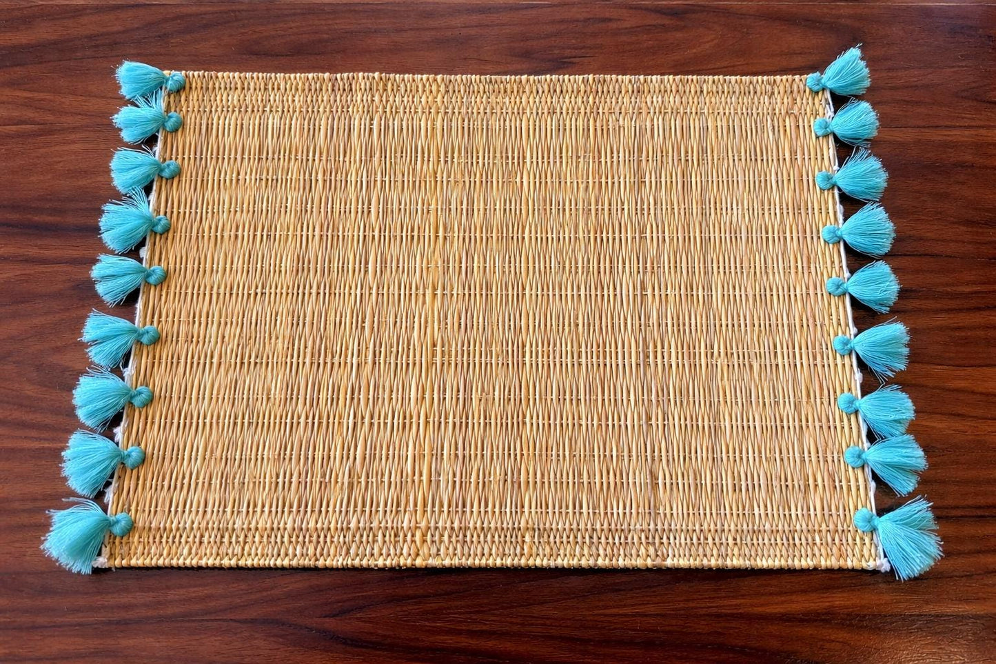 Lot de 4 Sets de Table en osier avec pompons